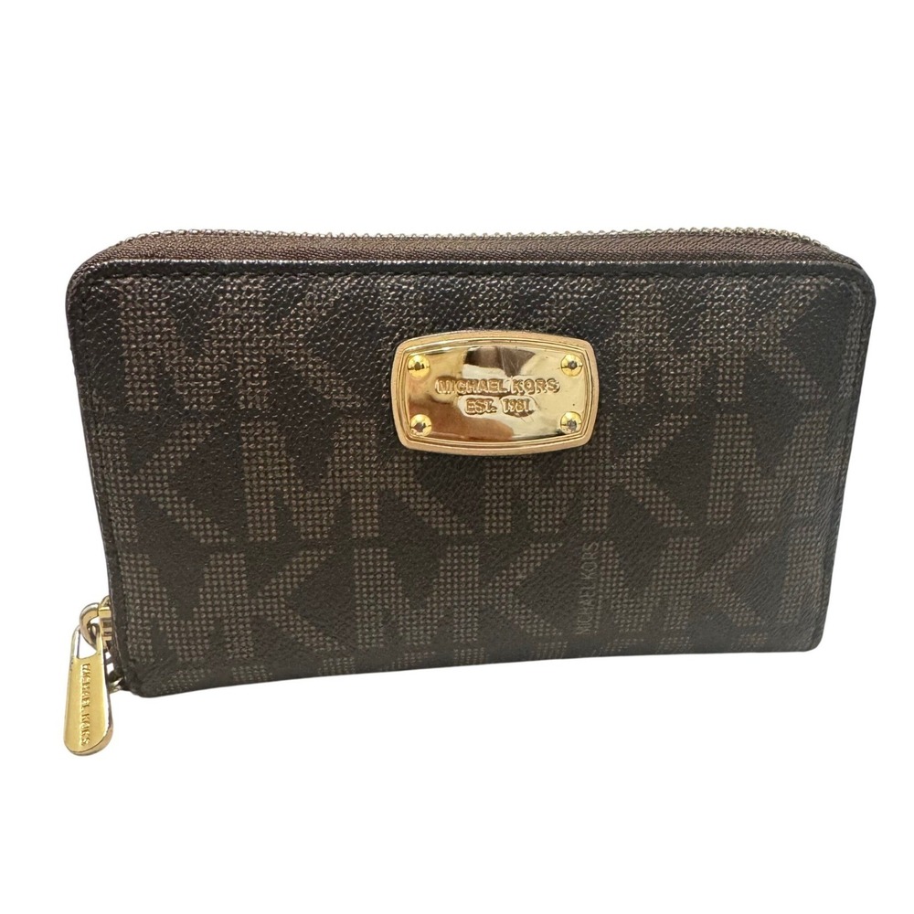 Michael Kors Signature MK Monogram‎ Zip Around Wallet Brown Gold